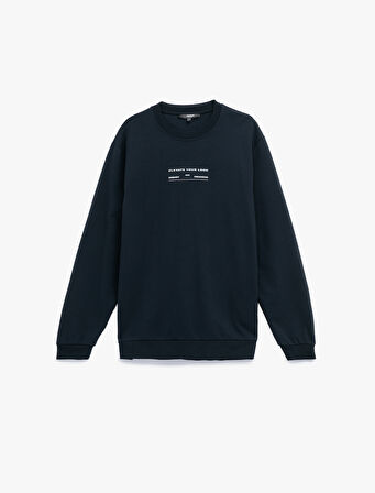 Uzun Kollu Pamuklu Bisiklet Yaka Baskılı Sweatshirt