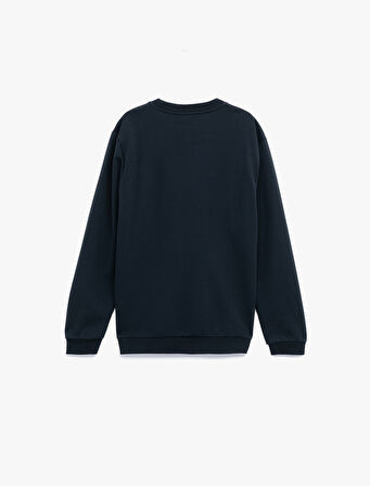 Uzun Kollu Pamuklu Bisiklet Yaka Baskılı Sweatshirt