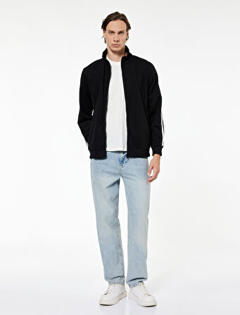 Regular Fit Uzun Kollu Biyeli Dik Yaka Fermuarlı Hırka