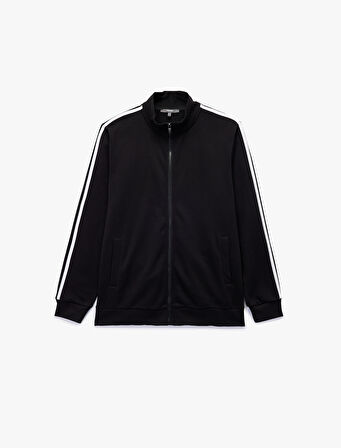 Regular Fit Uzun Kollu Biyeli Dik Yaka Fermuarlı Hırka