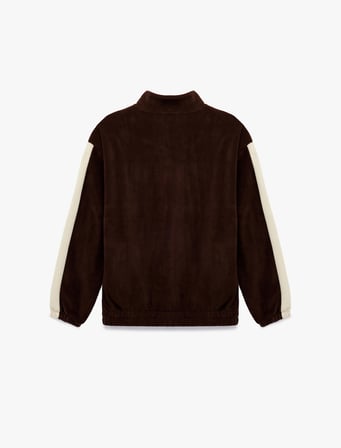 Nakışlı Uzun Kollu Renk Bloklu Yarım Fermuarlı Polar Sweatshirt