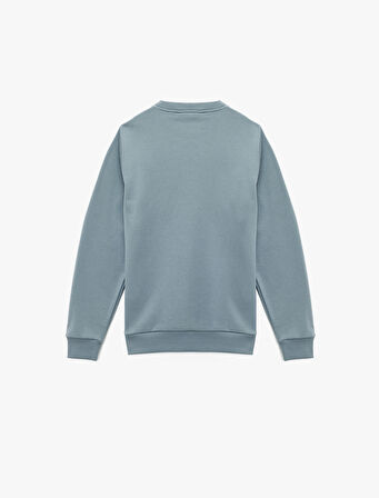 Uzun Kollu Bisiklet Yaka Şardonlu Baskılı Sweatshirt