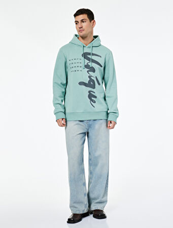 Uzun Kollu Baskılı Kapşonlu Sweatshirt