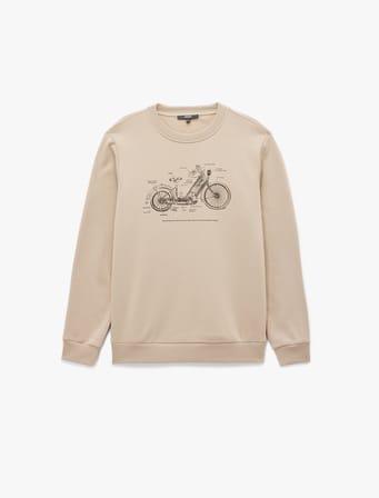 Regular Fit Uzun Kollu Şardonlu Baskılı Bisiklet Yaka Sweatshirt