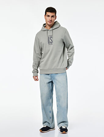 Regular Fit Uzun Kollu Baskılı Kapşonlu Sweatshirt