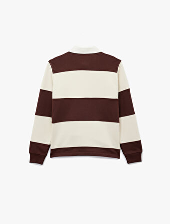 Regular Fit Renk Bloklu Uzun Kollu Polo Yaka Sweatshirt