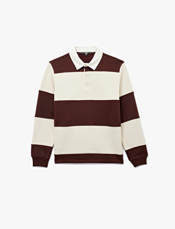 Regular Fit Renk Bloklu Uzun Kollu Polo Yaka Sweatshirt