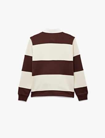 Regular Fit Renk Bloklu Uzun Kollu Polo Yaka Sweatshirt