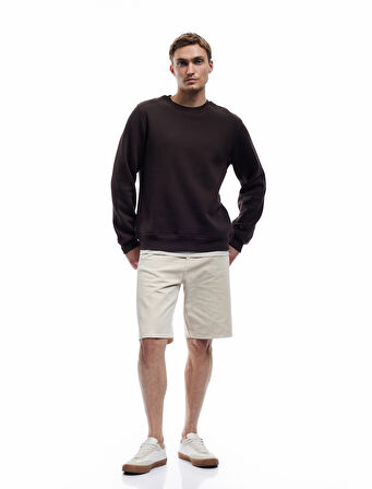 Uzun Kollu Şardonlu Kumaş Detaylı Bisiklet Yaka Sweatshirt