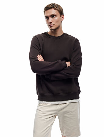 Uzun Kollu Şardonlu Kumaş Detaylı Bisiklet Yaka Sweatshirt