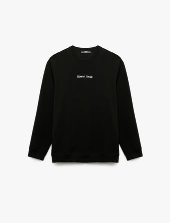 İşleme Detaylı Uzun Kollu Bisiklet Yaka Sweatshirt