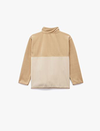 Dik Yaka Uzun Kollu Fermuarlı Polar Sweatshirt