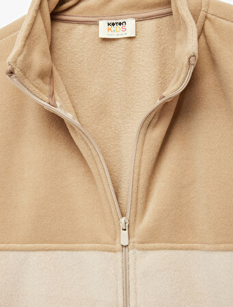 Dik Yaka Uzun Kollu Fermuarlı Polar Sweatshirt