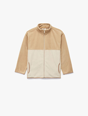 Dik Yaka Uzun Kollu Fermuarlı Polar Sweatshirt