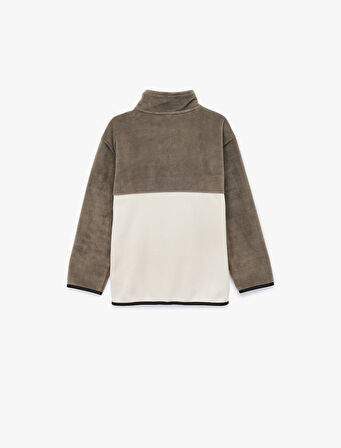 Dik Yaka Uzun Kollu Fermuarlı Polar Sweatshirt