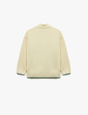 Cep Detaylı Uzun Kollu Dik Yaka Yarım Fermuarlı Polar Sweatshirt