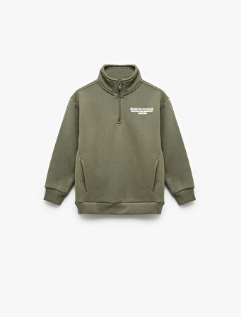 Uzun Kollu Şardonlu Yarım Fermuarlı Dik Yaka Sweatshirt