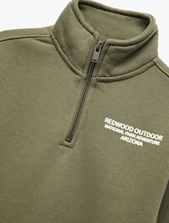 Uzun Kollu Şardonlu Yarım Fermuarlı Dik Yaka Sweatshirt