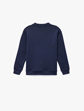 Dinozor Baskılı Şardonlu Uzun Kollu Bisiklet Yaka Sweatshirt