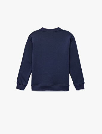 Dinozor Baskılı Şardonlu Uzun Kollu Bisiklet Yaka Sweatshirt