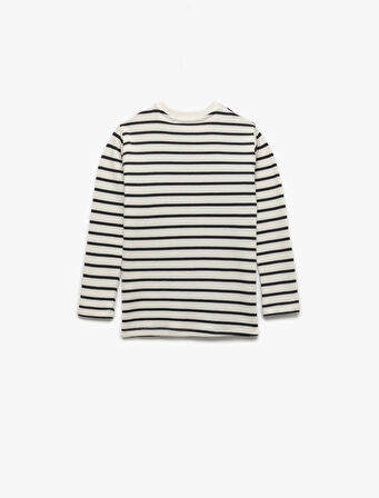 Pamuklu Uzun Kollu Bisiklet Yaka Çizgili Tişört