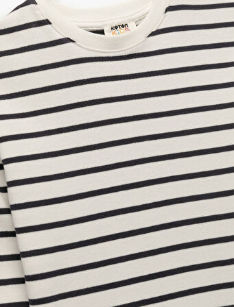 Pamuklu Uzun Kollu Bisiklet Yaka Çizgili Tişört