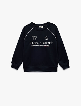 Uzun Reglan Kol Bisiklet Yaka Oversize Baskılı Sweatshirt