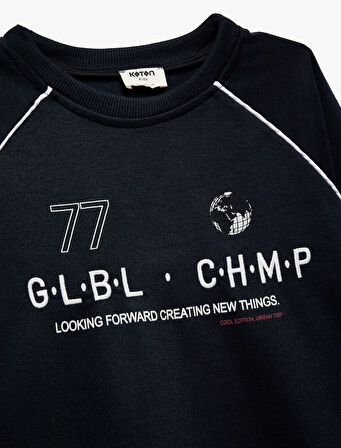 Uzun Reglan Kol Bisiklet Yaka Oversize Baskılı Sweatshirt