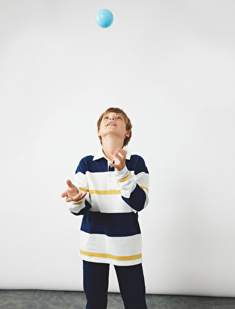 Pamuklu Uzun Kollu Polo Yaka Çizgili Tişört