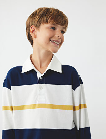 Pamuklu Uzun Kollu Polo Yaka Çizgili Tişört