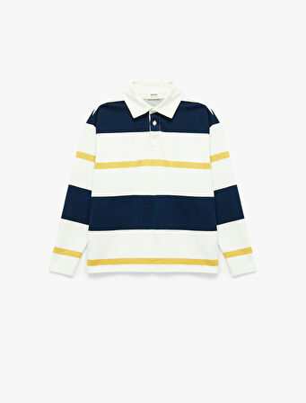 Pamuklu Uzun Kollu Polo Yaka Çizgili Tişört