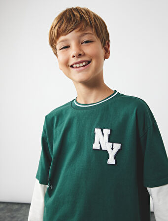 Pamuklu Nakış Detaylı Uzun Kollu Bisiklet Yaka Tişört