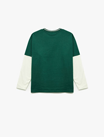 Pamuklu Nakış Detaylı Uzun Kollu Bisiklet Yaka Tişört