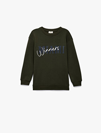 Baskılı Uzun Kollu Bisiklet Yaka Şardonlu Sweatshirt