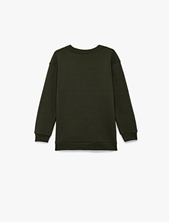 Baskılı Uzun Kollu Bisiklet Yaka Şardonlu Sweatshirt