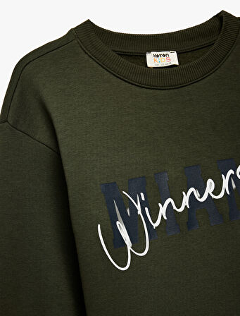 Baskılı Uzun Kollu Bisiklet Yaka Şardonlu Sweatshirt