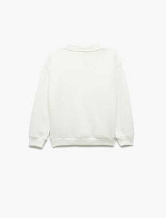 Şardonlu Uzun Kollu Bisiklet Yaka Baskılı Sweatshirt