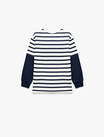 Baskılı Uzun Kollu Bisiklet Yaka Pamuklu Tişört