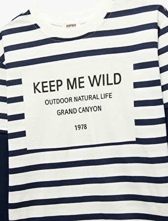 Baskılı Uzun Kollu Bisiklet Yaka Pamuklu Tişört