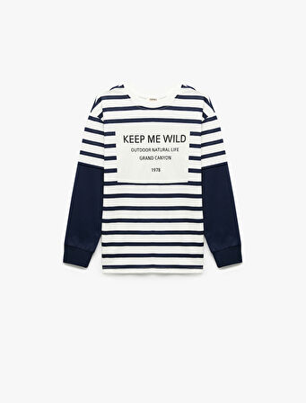 Baskılı Uzun Kollu Bisiklet Yaka Pamuklu Tişört