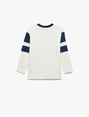 Pamuklu Uzun Kollu Oversize Bisiklet Yaka Kolej Baskılı Tişört