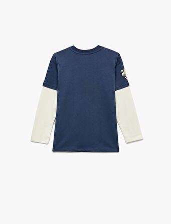 Uzun Kollu Bisiklet Yaka Renk Kontrastlı Lisanslı Snoopy Baskılı Tişört