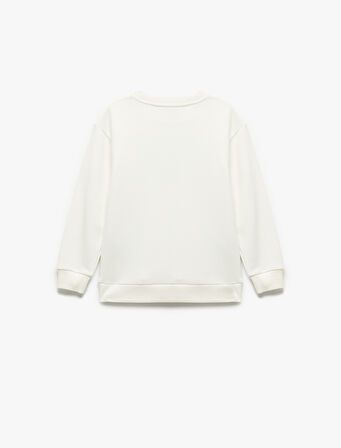 Oversize Uzun Kollu Bisiklet Yaka Şardonlu Baskılı Sweatshirt