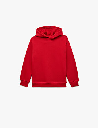 Oversize Şardonlu Uzun Kollu Basic Kapşonlu Sweatshirt