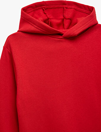 Oversize Şardonlu Uzun Kollu Basic Kapşonlu Sweatshirt