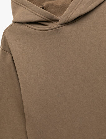 Oversize Şardonlu Uzun Kollu Basic Kapşonlu Sweatshirt