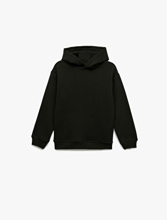 Oversize Şardonlu Uzun Kollu Basic Kapşonlu Sweatshirt