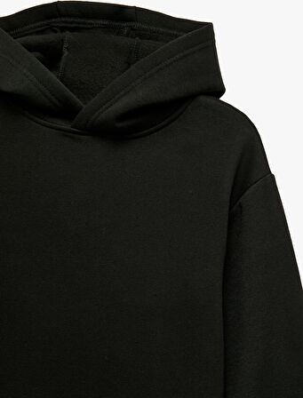 Oversize Şardonlu Uzun Kollu Basic Kapşonlu Sweatshirt