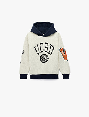 Uzun Kollu Baskılı Kapşonlu Sweatshirt