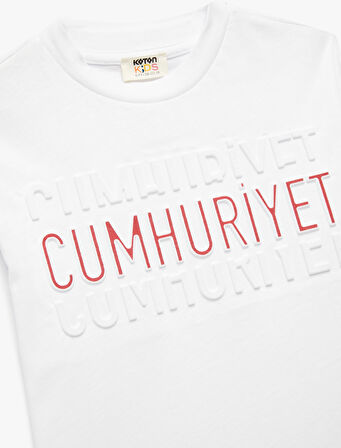 Uzun Kollu Bisiklet Yaka Pamuklu Cumhuriyet Baskılı Tişört